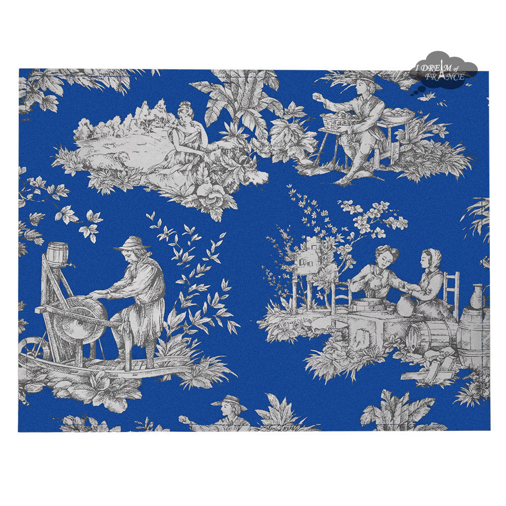 Le Cluny Villandry Blue French Toile Reversible Placemats Set - Acrylic Coated Cotton Table Mats for Dining & Entertaining - Elegant French Country Decor for Kitchen, Dining Room & Party Settings