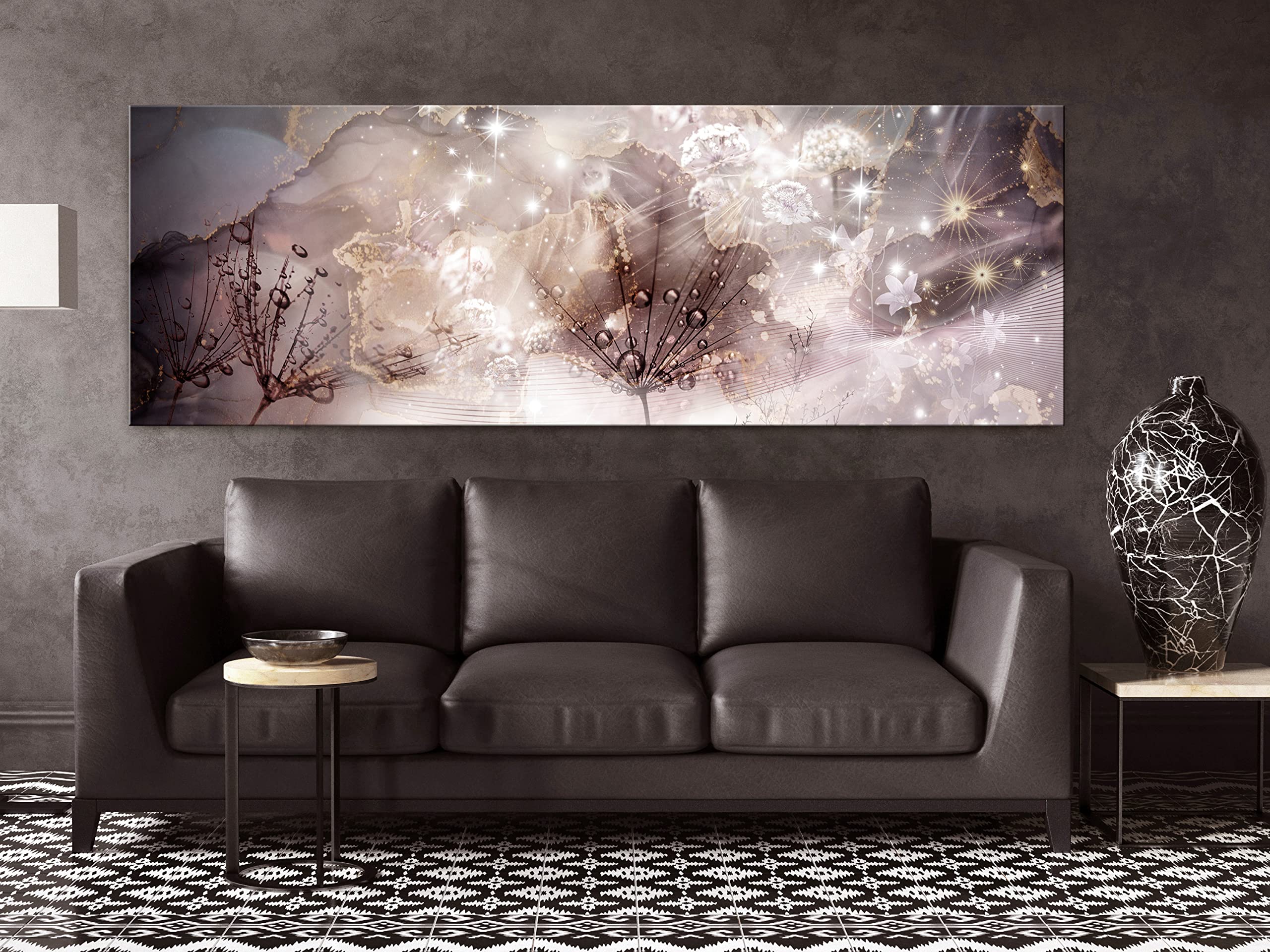Artgeist Textured Canvas Wall Art - Dandelion Floral Abstract Painting 53x18 Inches, Framed Modern Nature Print for Living Room, Bedroom & Office Decor