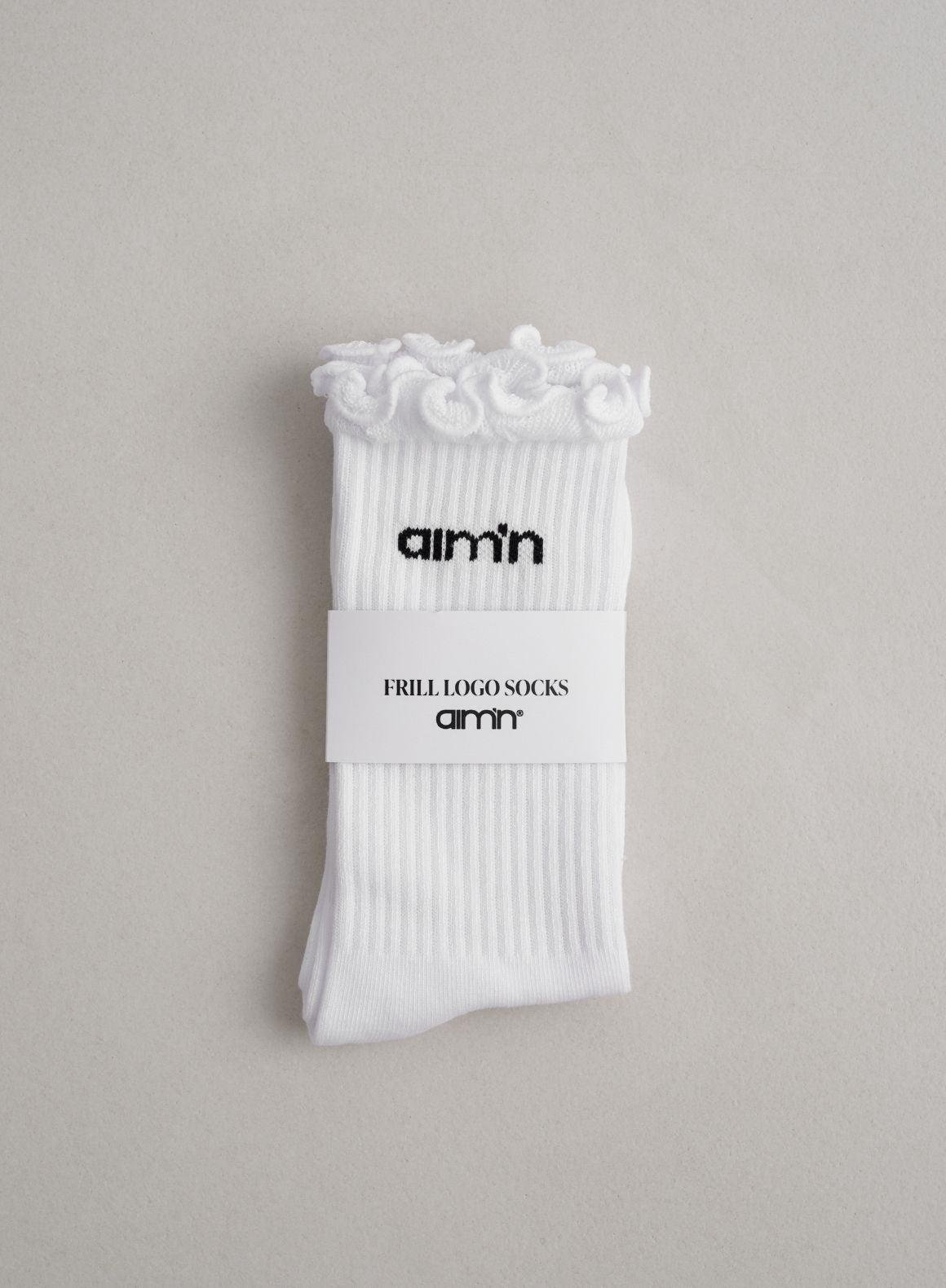 White Frill Logo Socks - Women's Fashion Crew Socks for Casual Wear, Work & Everyday Outfits