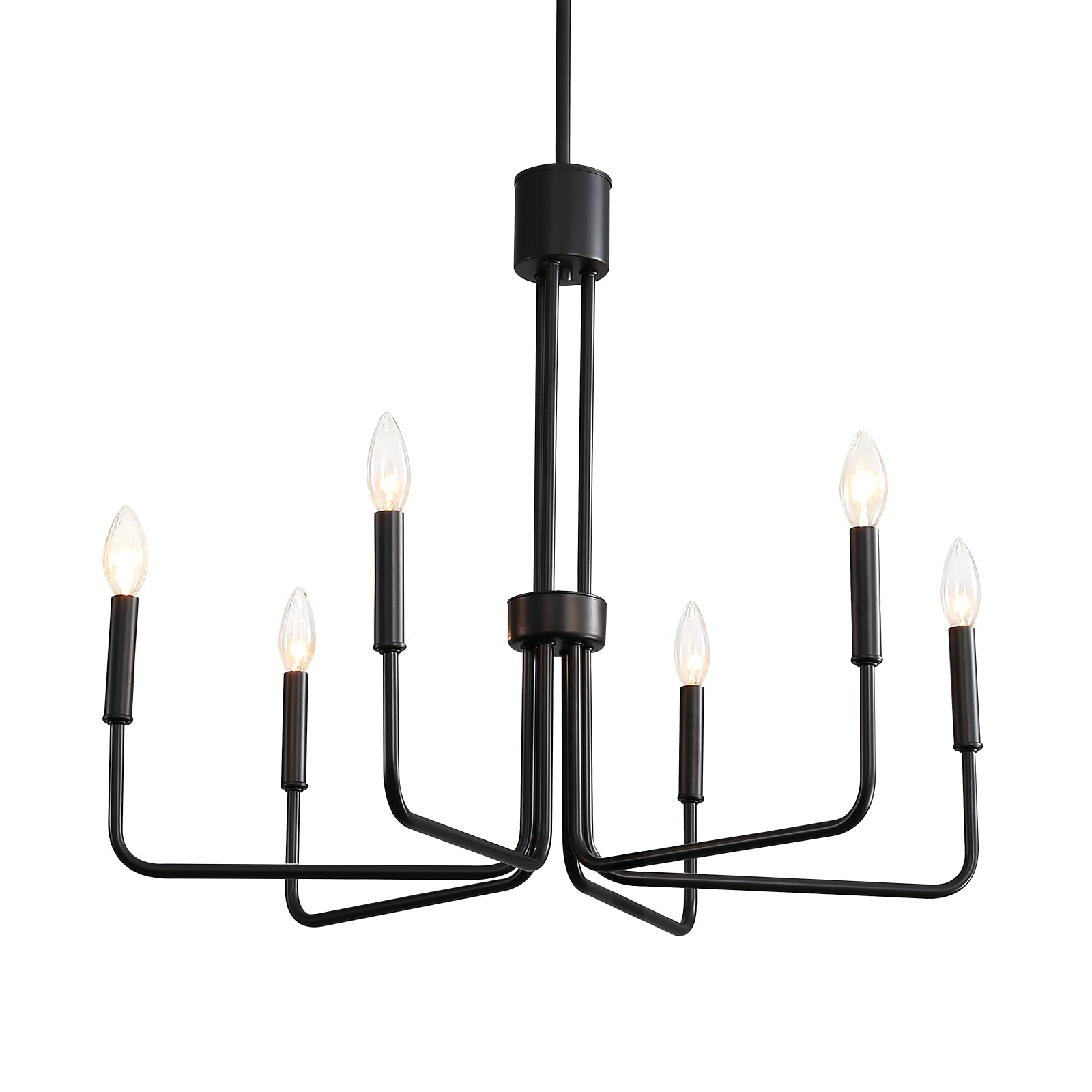 Niloah 6-Light Black Modern Farmhouse Chandelier - 28 Inch Adjustable Height Dining Room Light Fixture for Kitchen Table, Living Room | Elegant Hanging Lighting for Home Decor & Entertaining