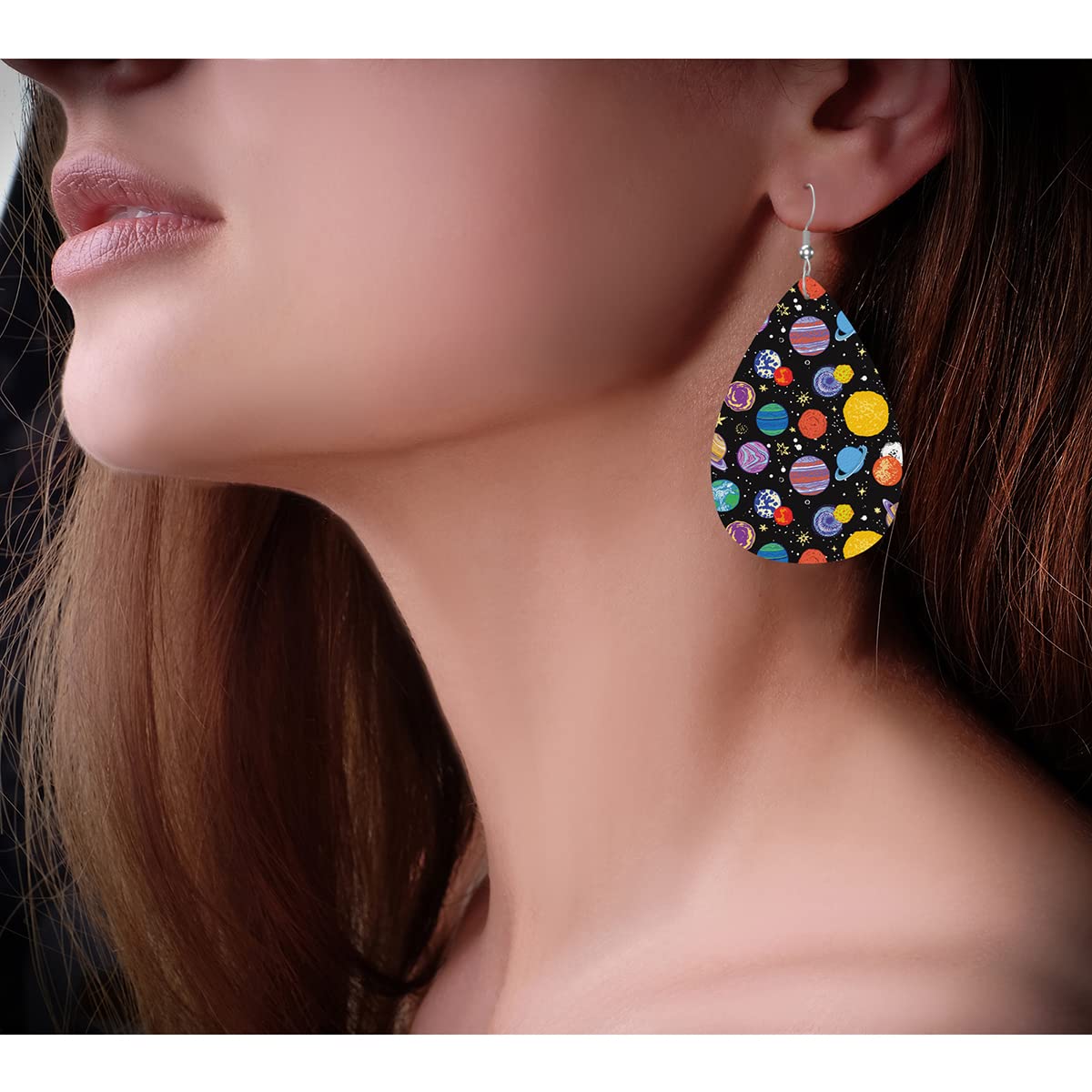 Zokola Planet Space Faux Leather Earrings for Women - Stylish Galaxy Star Universe Dangle Earrings | Perfect for Cosplay, Rave Parties & Unique Gift Giving