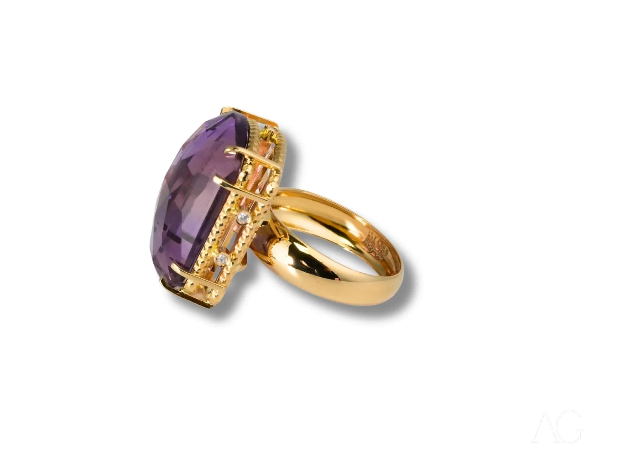 18K Yellow Gold Amethyst and Diamond Ring for Women - Purple Royale Elegant Jewelry | Perfect for Weddings, Anniversaries & Special Occasions