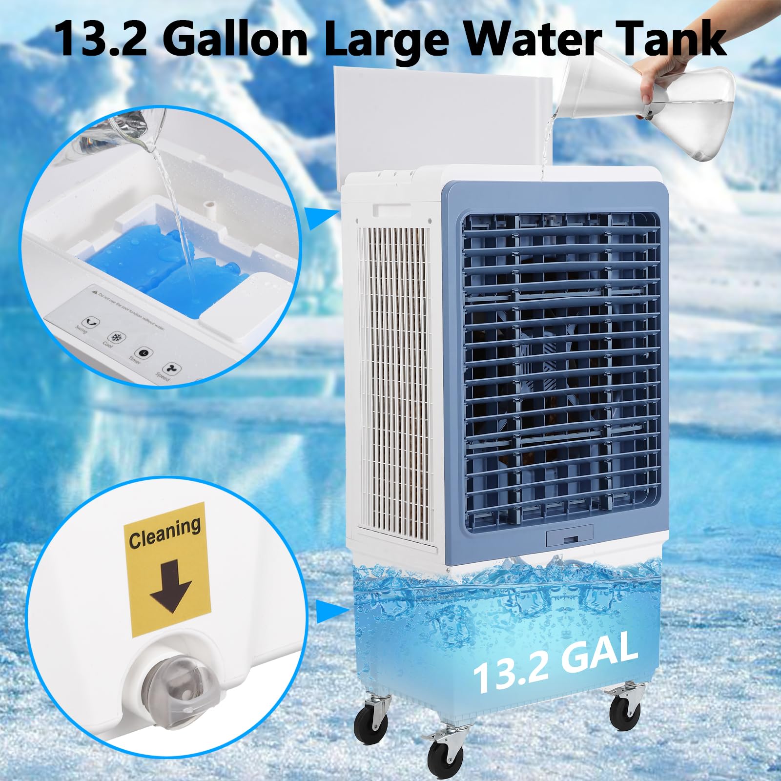 GARVEE 3530 CFM Portable Swamp Cooler - Evaporative Air Cooler with Remote Control, 4 Ice Packs, 3 Speed Settings & Modes, 12H Timer - Indoor Outdoor Cooling for Home, Office, Patio, Garage (13.2 Gallon Water Tank)