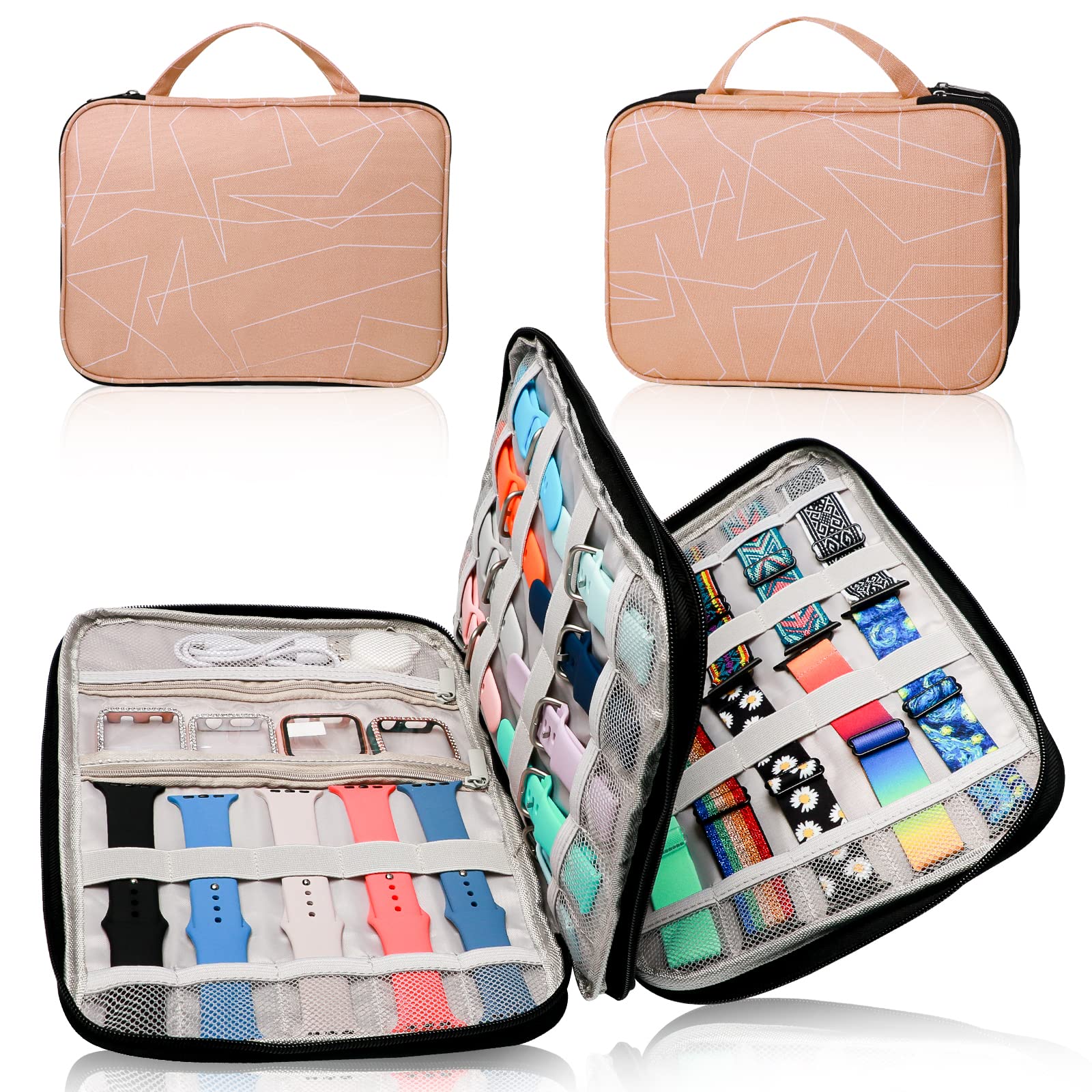 Premium Watch Band Storage Case - Holds 35 Watch Straps, Organizer Bag for Apple Watch Bands, Pins, Cables & Accessories | Portable Travel Case for Watch Collections (White) - Perfect for Travel, Home Organization & Watch Enthusiasts