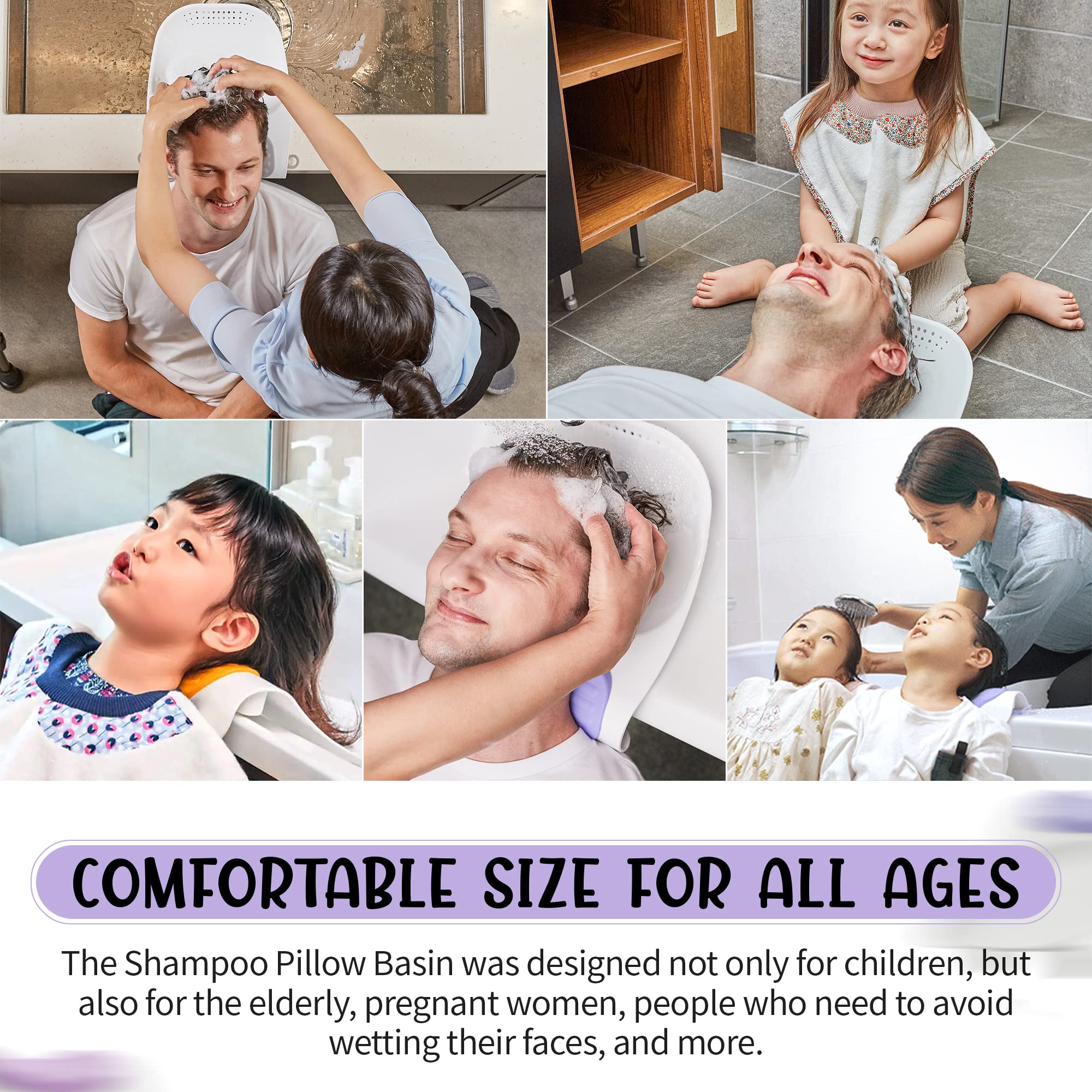 Toyture Portable Shampoo Bowl for Kids, Adults & Baby - Adjustable Hair Washing Basin with Neck Support | Tear-Free Shampoo Sink for Children | Perfect for Home Haircuts, Salon Use & Travel (Grey)