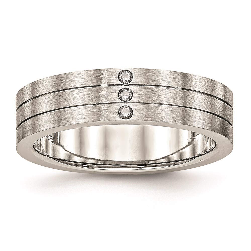 Brushed Stainless Steel Cubic Zirconia Ring for Women - Size 13 | Elegant Gift for Her