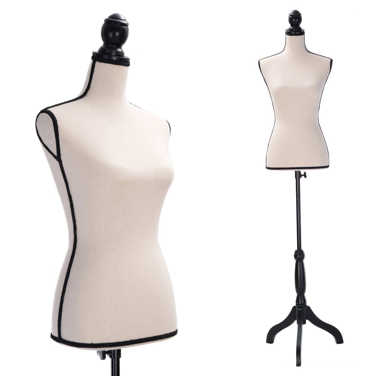 JAXPETY Female Mannequin Torso with Adjustable Black Tripod Stand - Beige Dress Form for Clothing Display, Boutique & Photography