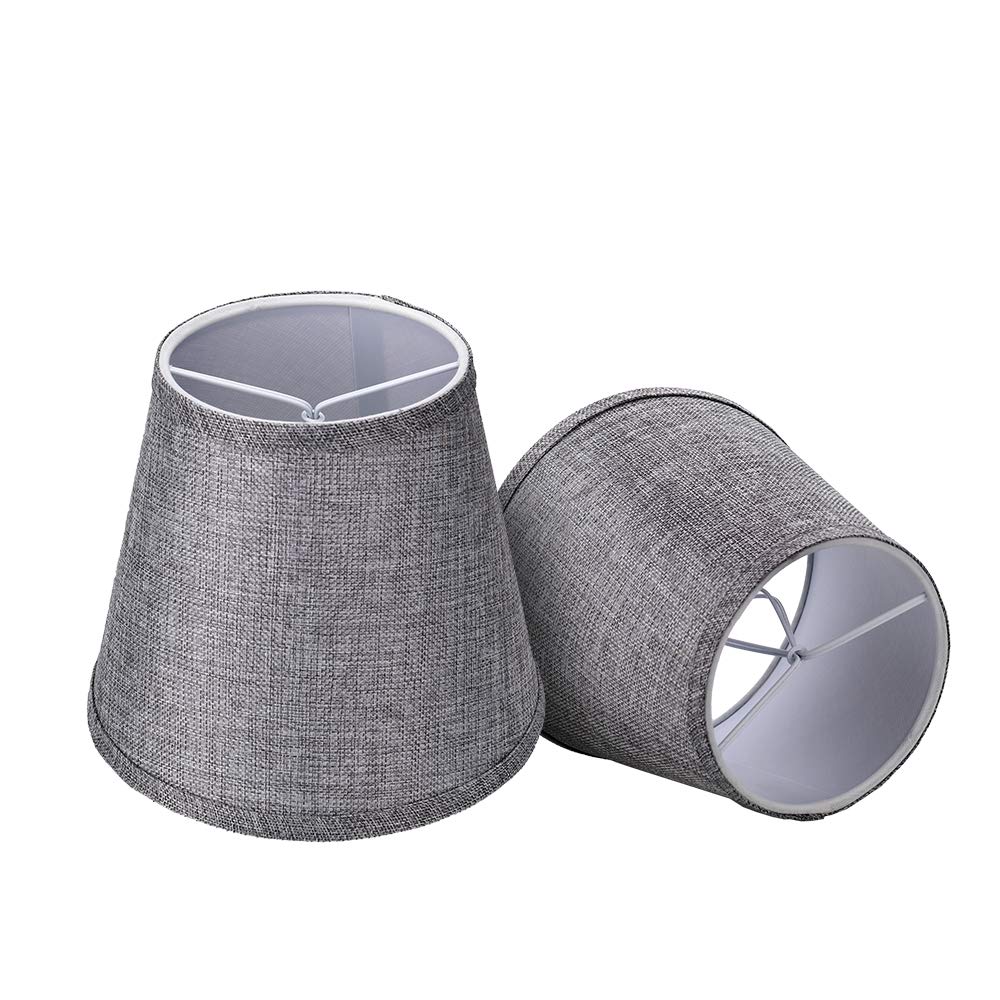 ALUCSET 2-Pack Small Clip-On Lamp Shades for Candelabra Bulbs - 5x8x7 Inch Barrel Fabric Lampshades in Grey/Brown - Perfect for Table Lamps, Chandeliers & Wall Sconces (Set of 2)