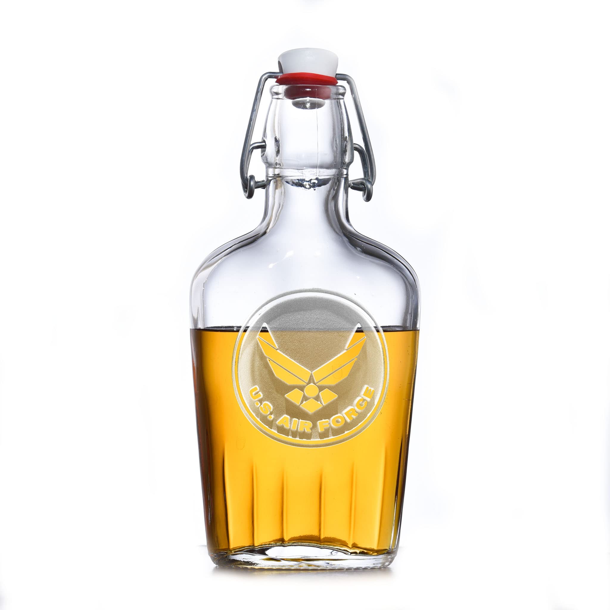 Premium Engraved Whiskey Flask Set of 4 with Air Force Seal Insignia - Perfect for Military Gifts, Retirement Presents & Outdoor Adventures