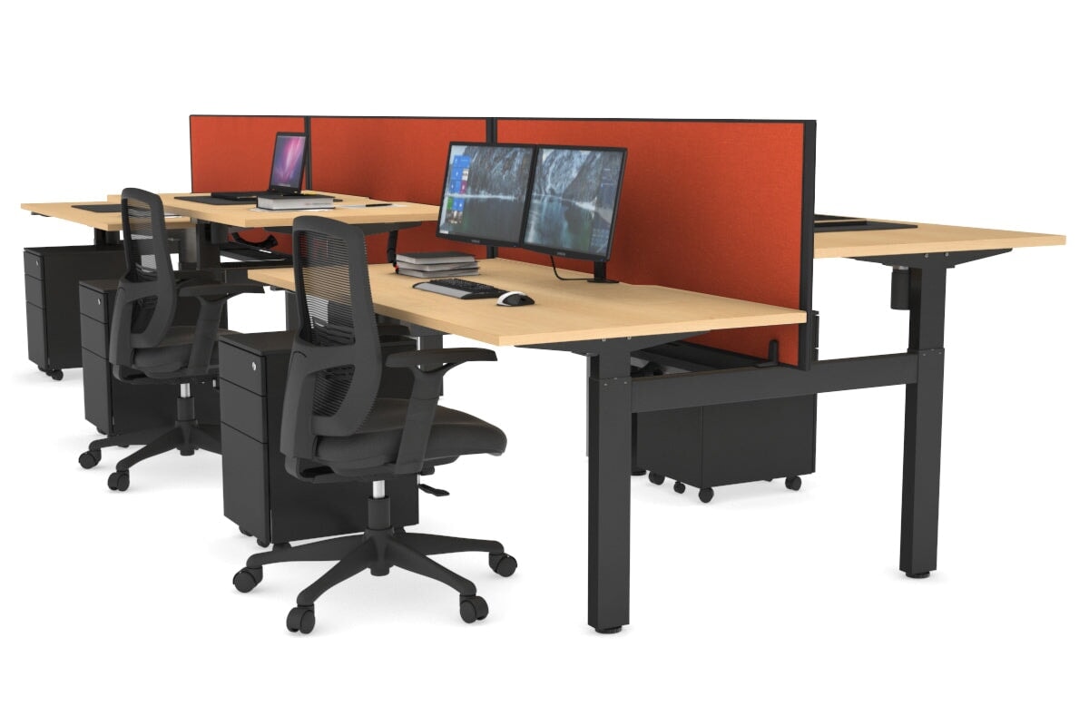 Adjustable Height 6-Person H Bench Workstation with Black Frame - 1400L x 800W with Cable Management | Perfect for Office, Coworking Spaces & Collaborative Work Environments