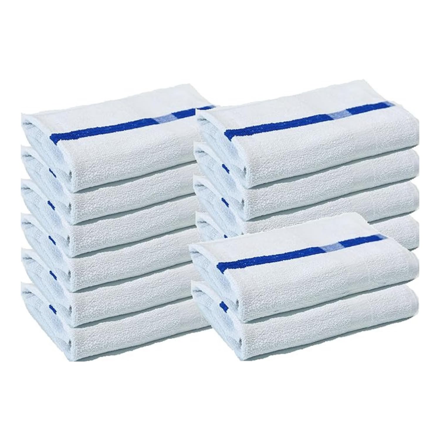Premium 24x48 Inch Soft Poolside Towels - 12 Pack Large Super Absorbent Cotton Bath Towels with White and Blue Center Stripe - Ideal for Swimming Pool, Beach, Spa, Gym, Hotel & Vacation Rental - 100% Egyptian Cotton Quick-Dry Towels for Summer, Travel & Luxury Bath Experience