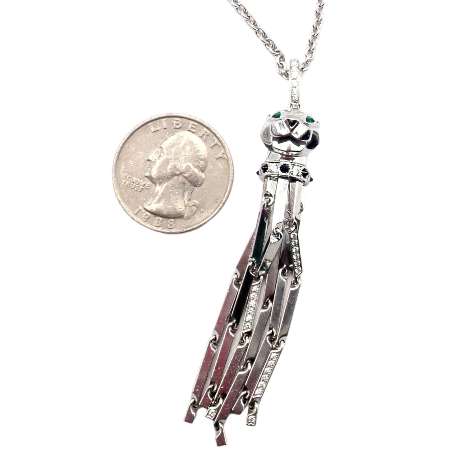 Cartier Panthere 18K White Gold Diamond, Emerald & Onyx Pendant Necklace - Luxury Jewelry for Women, Elegant Gift for Special Occasions