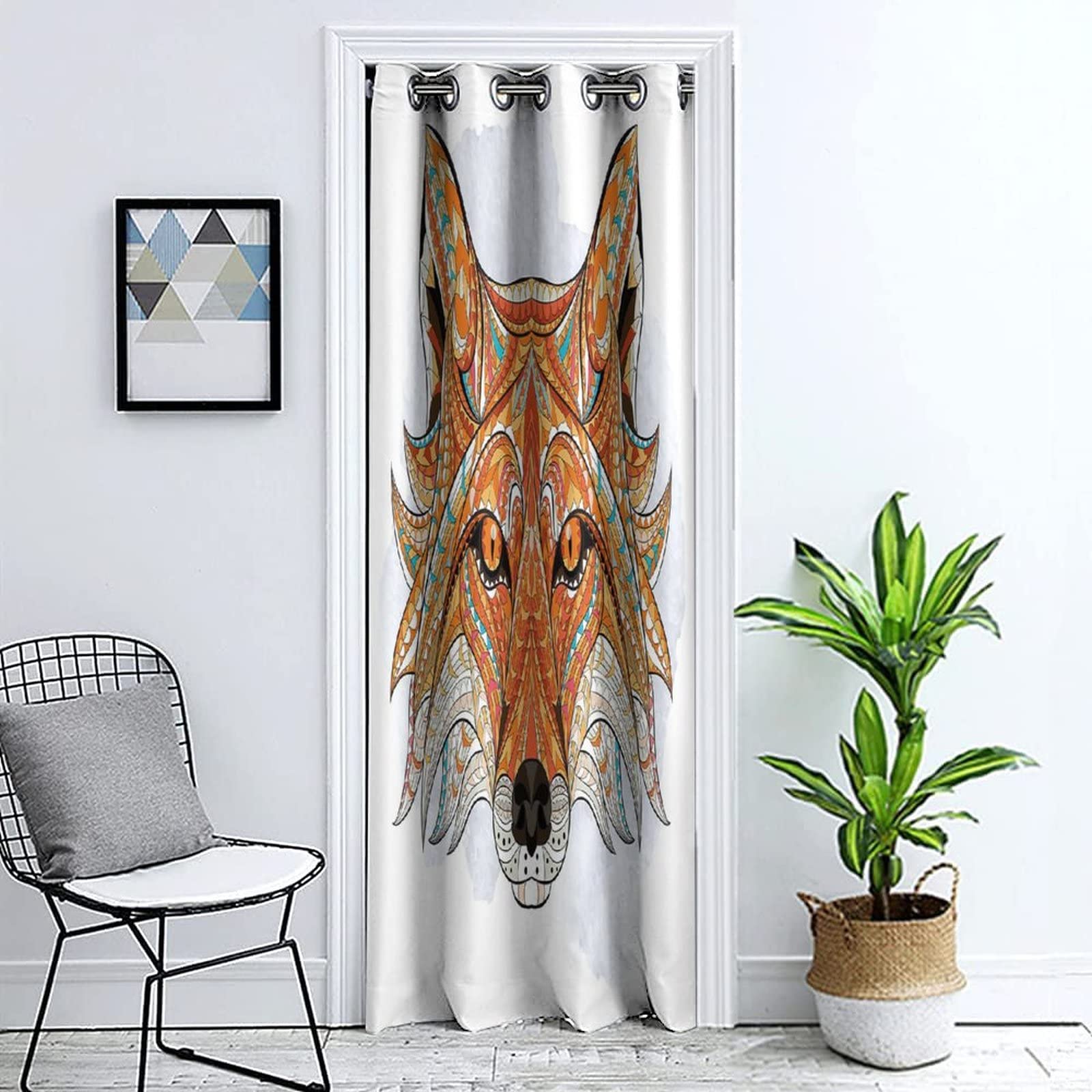 Tribal Red Fox Face Totem Animal Print Door Curtain - 42x96 Inch Privacy Window Panel for Bedroom, Closet & Doorway Decor | Boho Home & Cabin Style