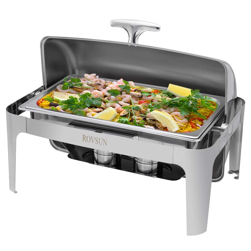 ROVSUN 9 Quart Stainless Steel Chafing Dish Buffet Set - NSF Certified Rectangular Chafer with Food Pan, Water Pan & Fuel Holders - Perfect for Weddings, Parties, Banquets & Catering Events - Ideal for Buffet Serving, Food Warming & Professional Catering