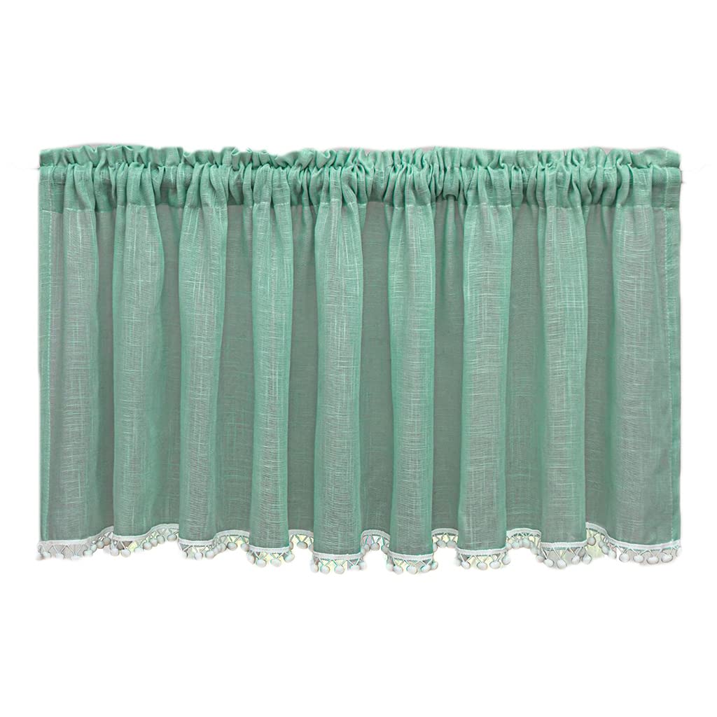 BAXIXINGYUNMU Boho Pompom Tassel Window Curtain - Pastoral Thick Half Window Drape with Rod Pocket Valance for Living Room, Bedroom & Nursery Decor