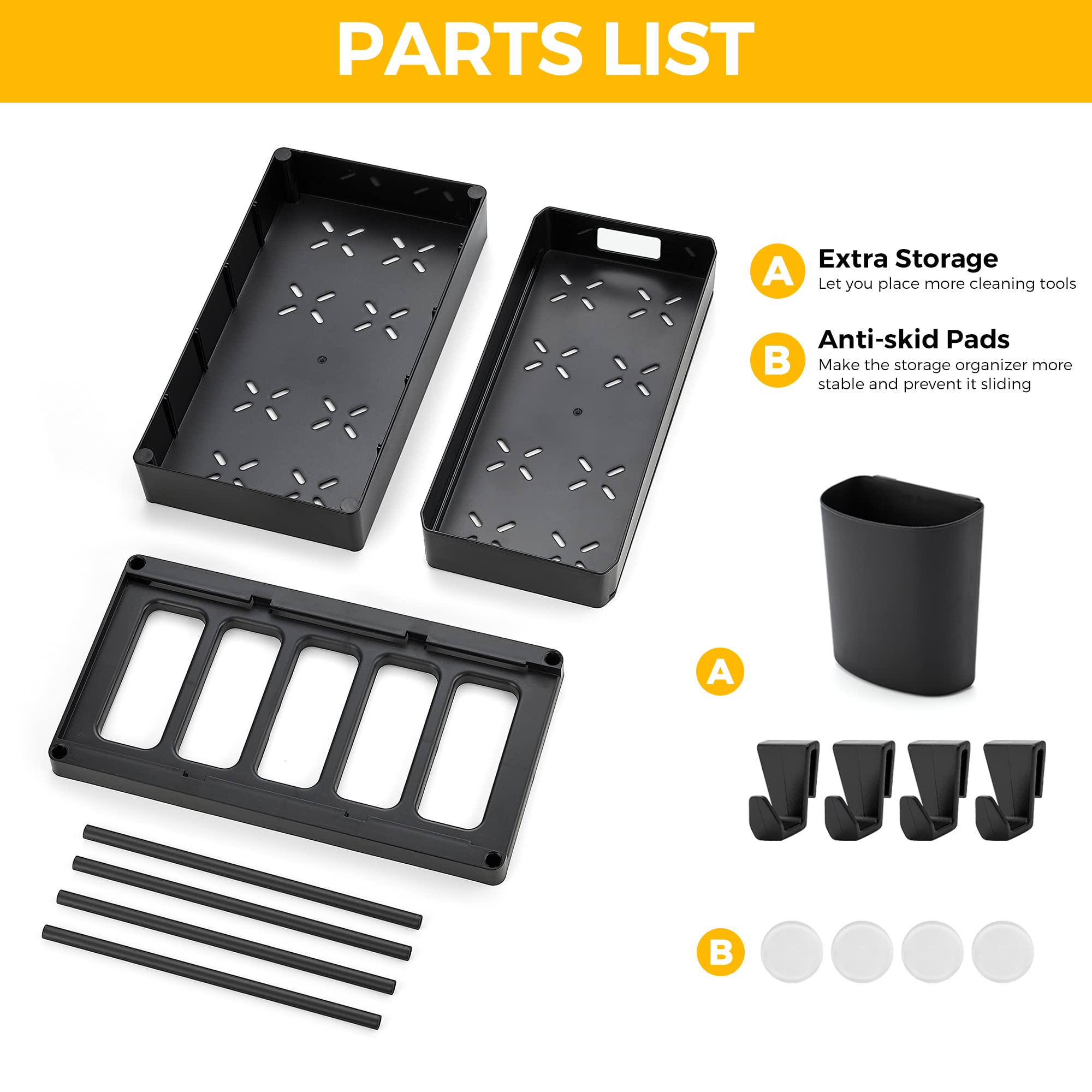 Ravinte 2-Tier Pull Out Under Sink Organizer with Hooks & Hanging Cup - Multi-Purpose Sliding Cabinet Storage for Kitchen & Bathroom - Space Saving Matte Black Design - Perfect for Small Spaces, Apartments & RVs