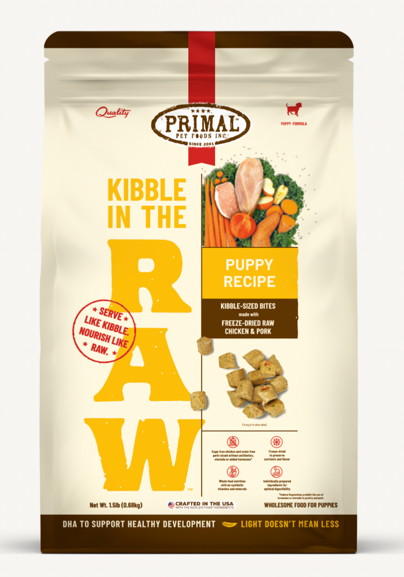 Primal Kibble In the Raw Puppy Chicken & Pork Dog Food - High Protein Grain-Free Dry Food for Puppies - Perfect for Active Dogs & Training Treats