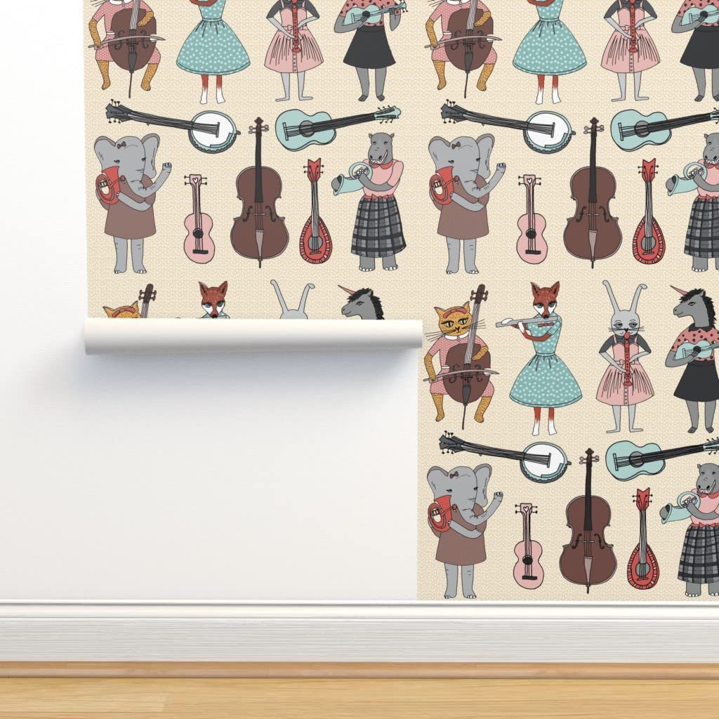 12ft x 2ft Peel and Stick Removable Wallpaper - Animal Band Music Instrument Nursery Decor | Custom Baby Room Wallpaper by Spoonflower | Perfect for Kids' Bedrooms, Playrooms & Nursery Walls