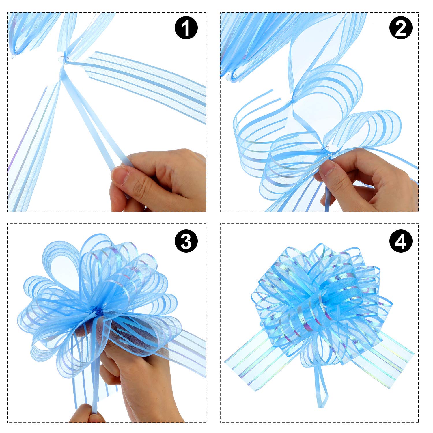12-Piece Large Pull Bow Gift Wrapping Ribbons - 8 Inch Light Blue Decorative Bows for Presents, Wedding Decorations, Gift Baskets & Flower Arrangements - Perfect for Birthday Gifts, Christmas Packages & Party Decor