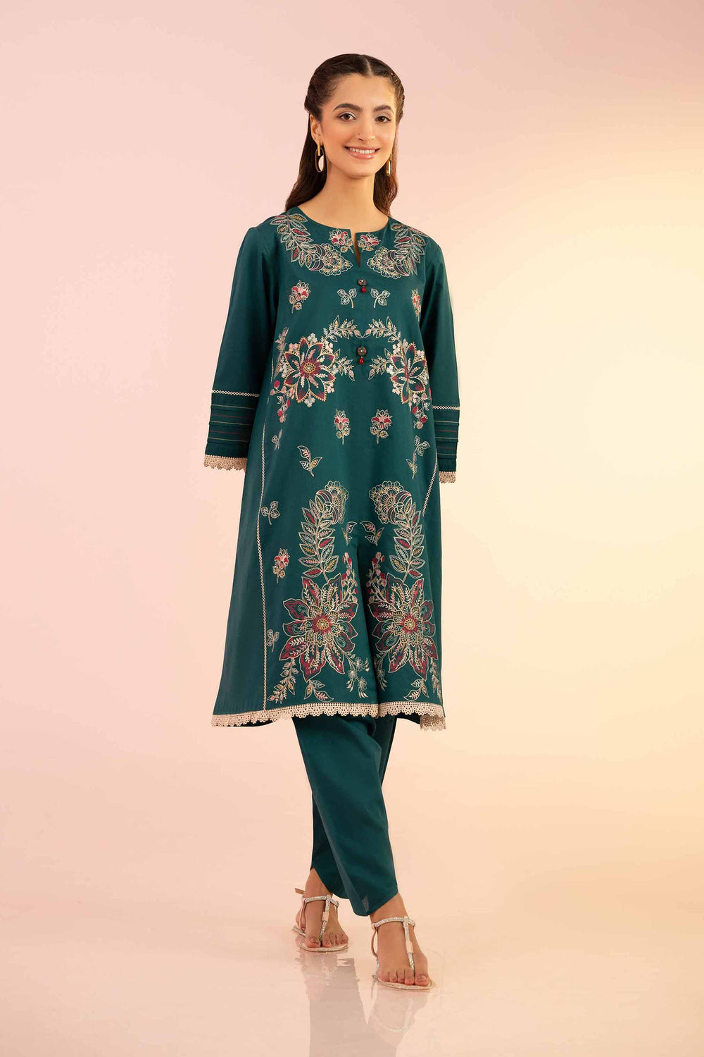 Premium Cambric Green Stitched Suit for Men - Nishat Collection | Formal Office Wear & Wedding Attire