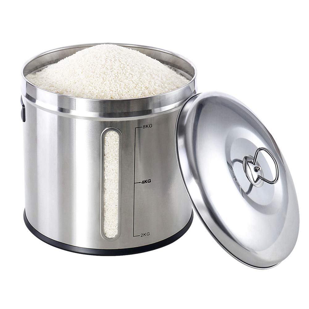 Stainless Steel Rice Storage Container with Airtight Lid - 10kg Large Capacity Food Bin for Rice, Flour, Sugar & Dry Goods - Perfect for Kitchen Pantry Organization & Bulk Food Storage