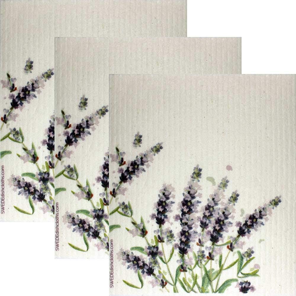Eco-Friendly Cellulose Sponge Dish Towels - Set of 3 Reusable Swedish Dishcloths in Lavender | Absorbent & Quick-Drying for Kitchen Cleaning, Dish Washing, and Countertop Wiping