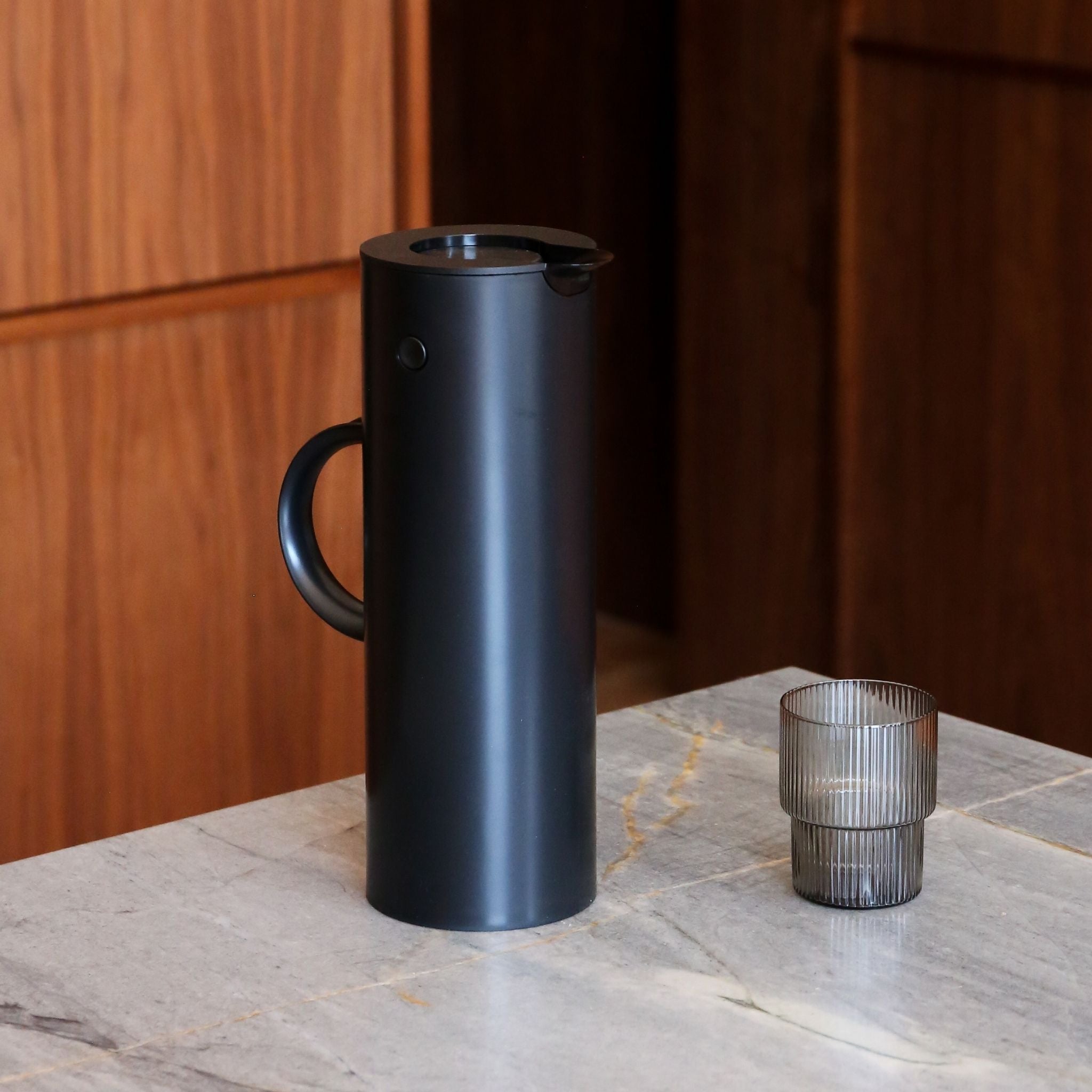 STELTON Em77 1L Vacuum Insulated Water Jug - Soft Black | Keeps Drinks Hot/Cold for Hours | Perfect for Office, Travel & Outdoor Activities