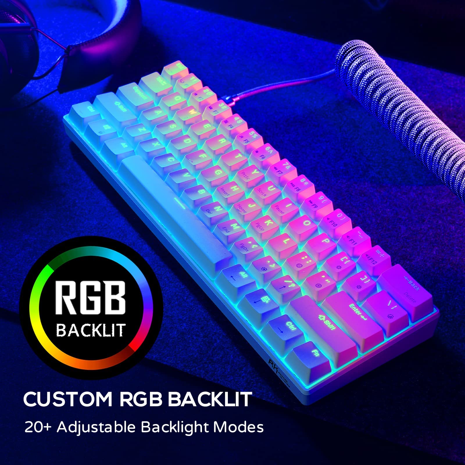 RK ROYAL KLUDGE RK61 Wireless Mechanical Keyboard - 60% Compact 61 Keys, RGB Backlit, Hot-Swappable Brown Switches, Bluetooth/2.4Ghz/Wired Triple Mode for Gaming & Typing - Compatible with Windows & Mac - Perfect for Office Work, Gaming & Programming