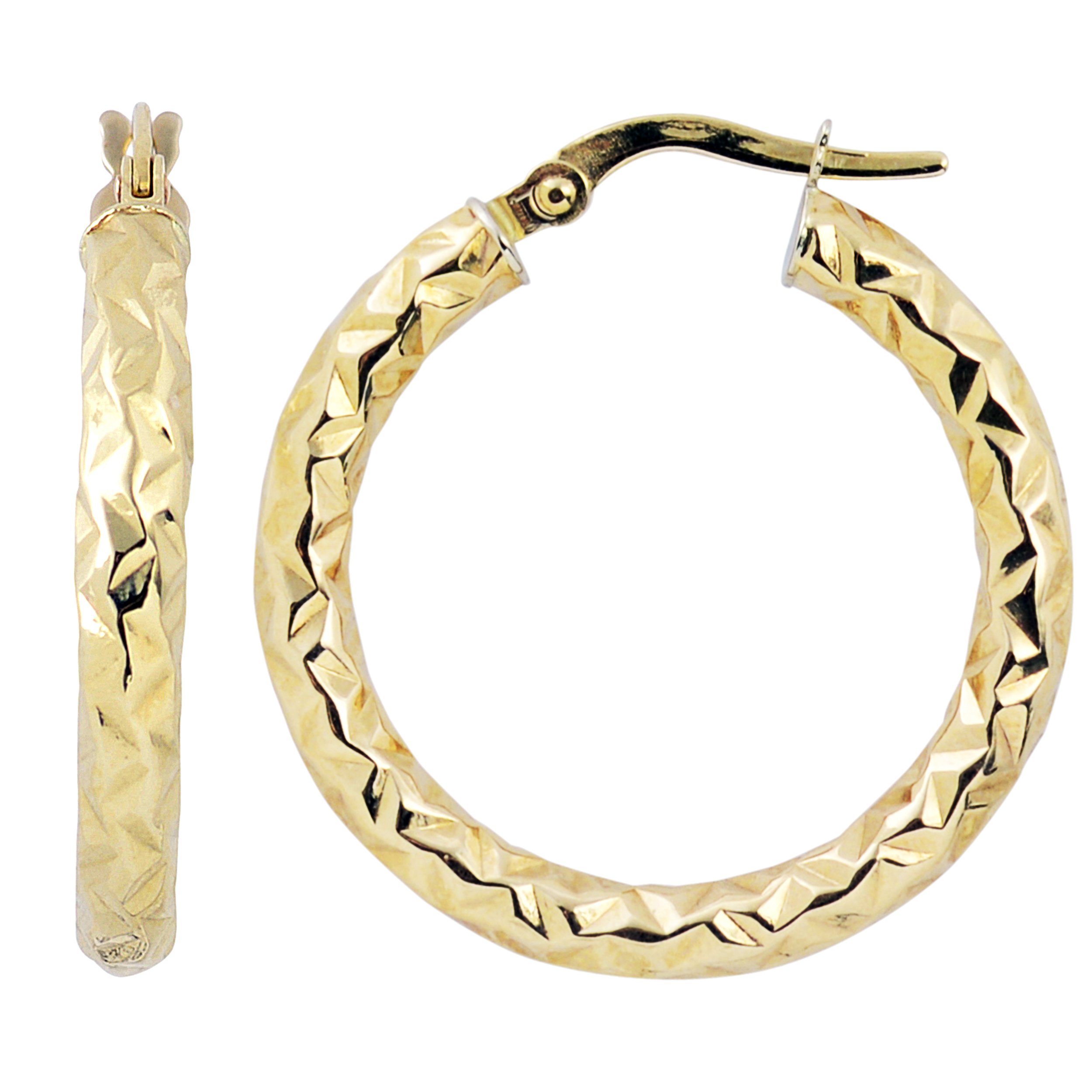 10K Gold 20mm Diamond-Cut Round Hoop Earrings for Women | Dainty Everyday Jewelry | Perfect for Work, Date Night & Special Occasions