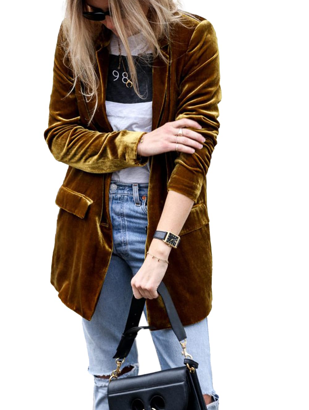 Women's Velvet Blazer - Casual Long Sleeve Open Front Suit Jacket with Lapel Collar | Lightweight Office Wear & Work Blazer for Business, Dinner Dates & Formal Events