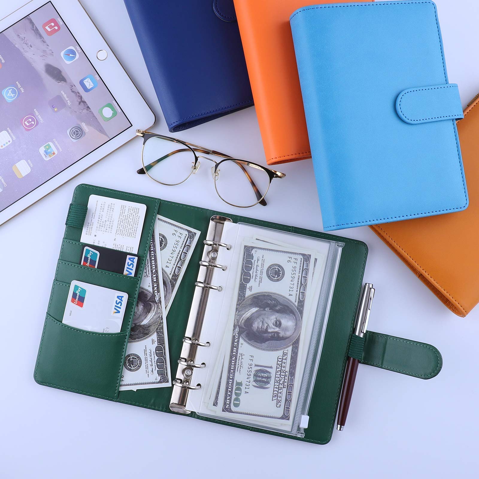Antner A6 PU Leather Notebook Binder - Dark Green with 12pcs A6 6-Hole Binder Pockets | Premium Organizer for School, Office & Travel | Perfect for Notes, Planners & Document Storage