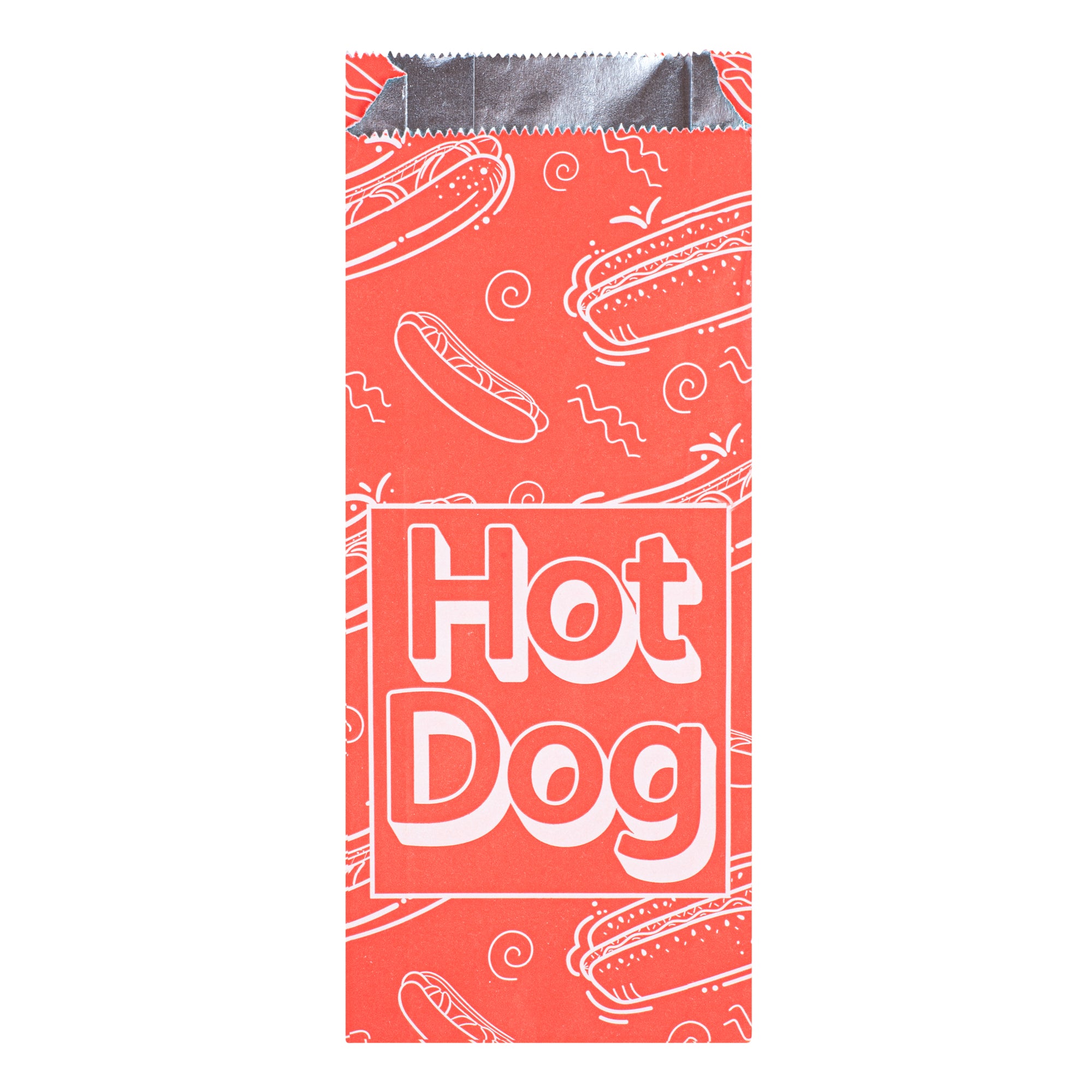 Red Printed Small Hot Dog Foil Bags - 3.75