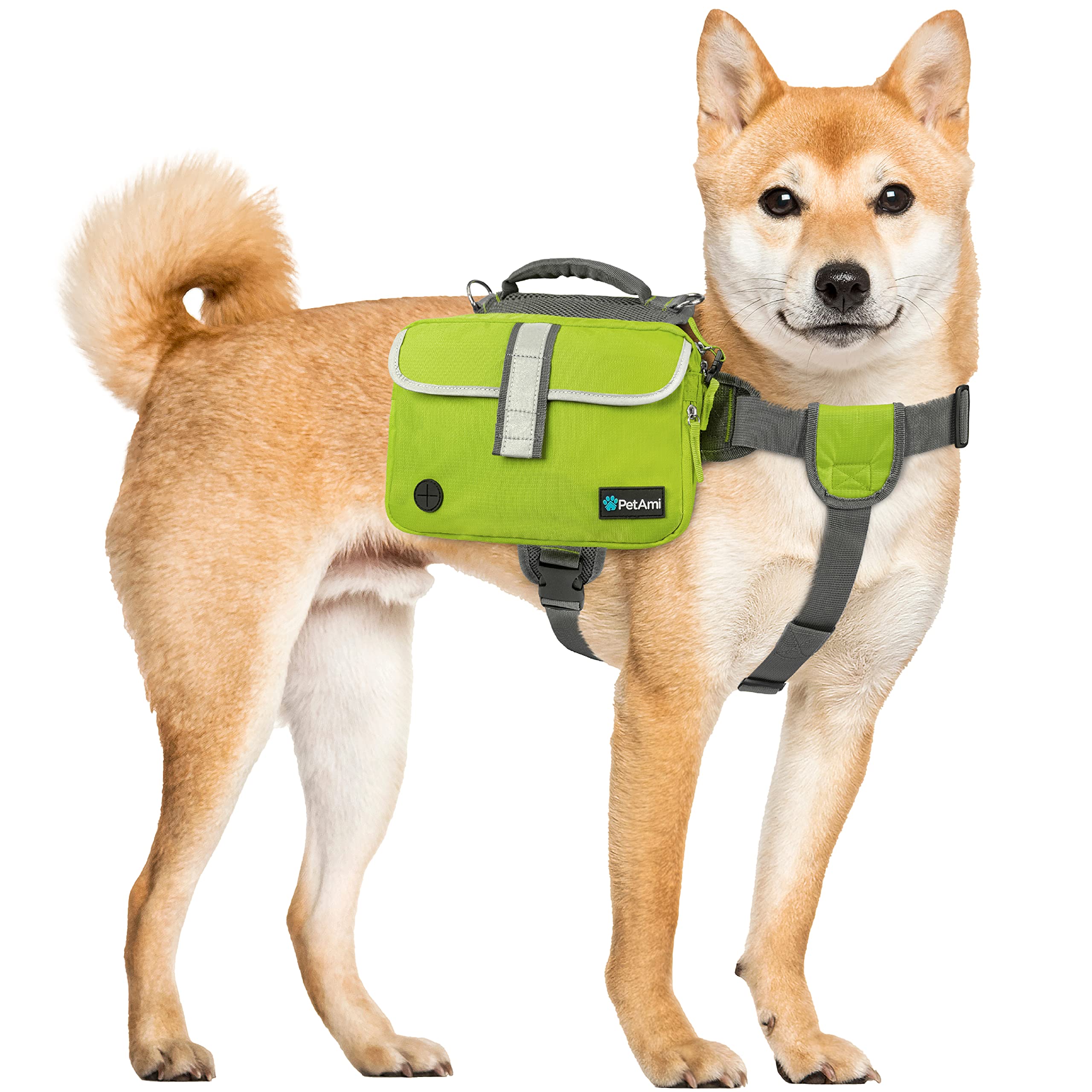 PetAmi Dog Backpack for Medium & Large Dogs - Adjustable Saddle Bag Carrier with Reflective Safety Pockets - Perfect for Hiking, Camping & Travel Accessories (Green, Medium) - Ideal for Outdoor Adventures, Dog Walking & Pet Travel Gear