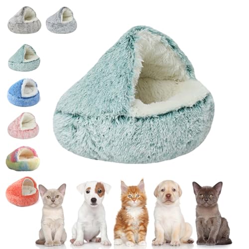 **Fluffy Plush Cat & Dog Bed - Large 24in Cozy Pet Nest for Small & Medium Cats & Dogs - Perfect for Indoor Lounging & Napping (Blue)**