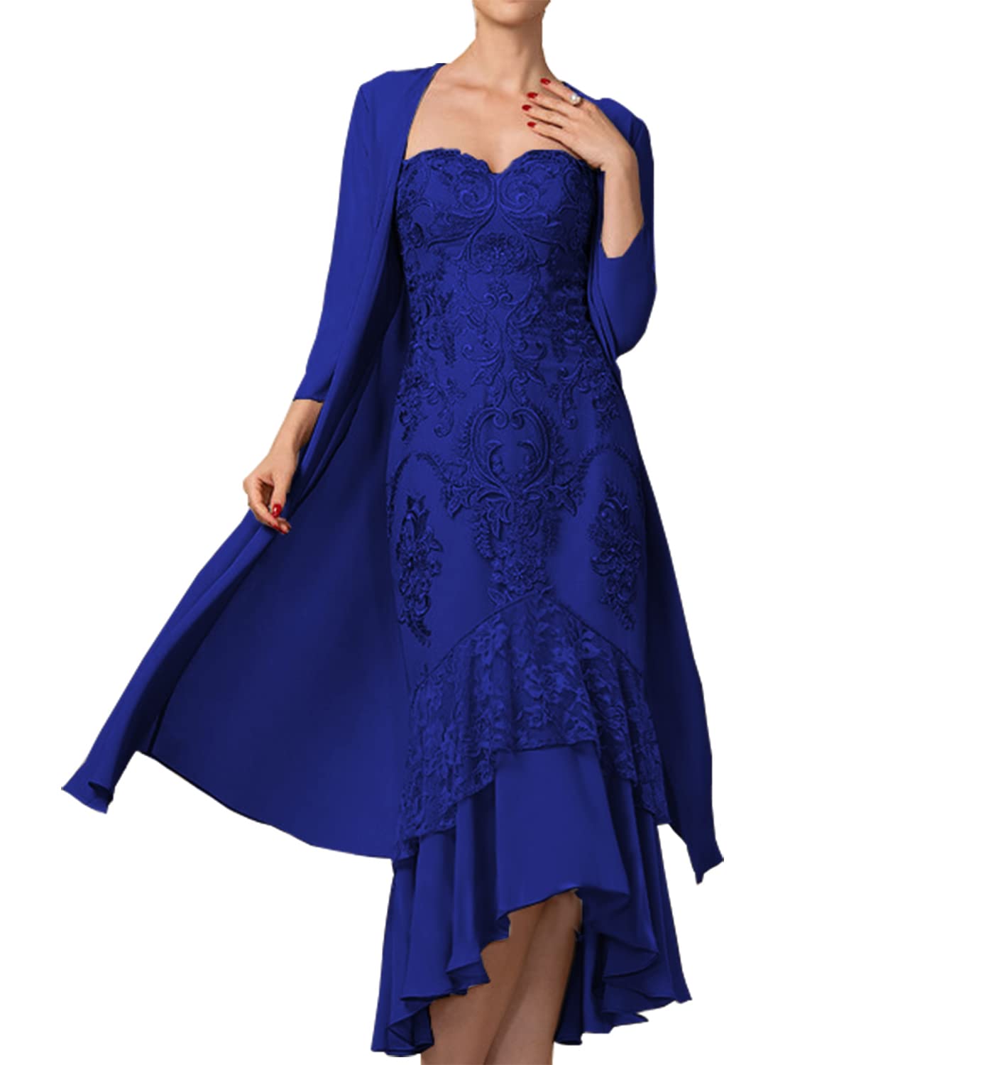 Elegant Mother of The Bride Dress Set with Lace Jacket - Formal Evening Gown for Wedding Guests | Mermaid Silhouette Chiffon Dress for Special Occasions & Black Tie Events