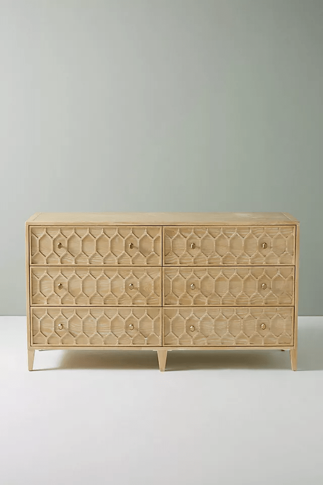 Handcrafted Carved Textured Trellis 6-Drawer Wooden Dresser - Perfect for Bedroom Storage & Farmhouse Decor