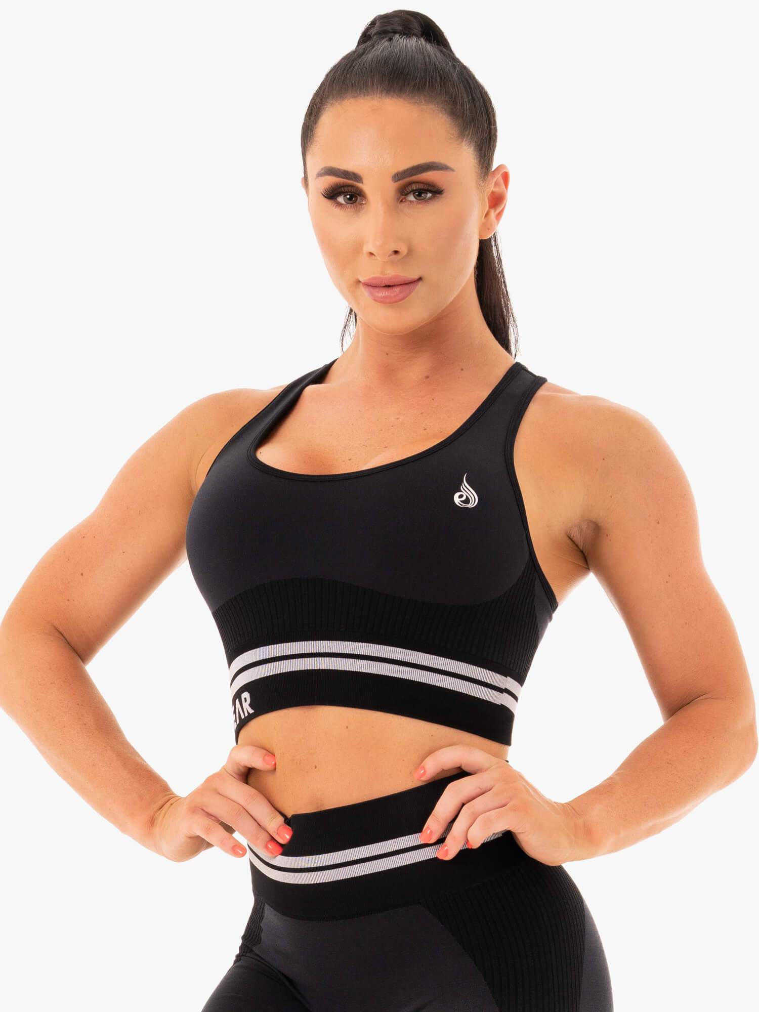 Freestyle Seamless Longline Sports Bra for Women - High Support Workout Top - Breathable Yoga Bra for Running, Gym & Activewear - Black