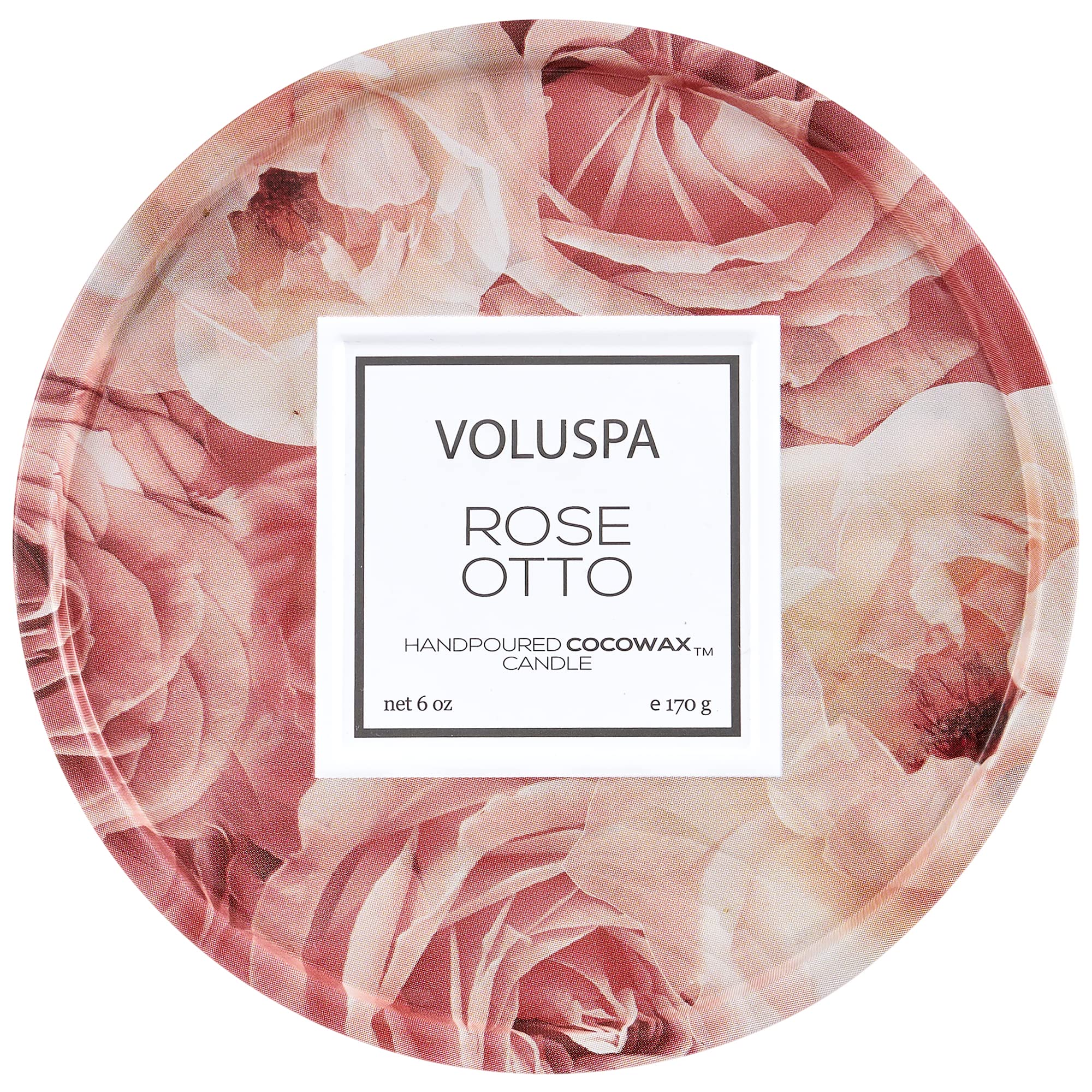 Voluspa Rose Otto 3-Wick Tin Candle - 6oz Coconut Wax Candle with 25-Hour Burn Time | Handcrafted in USA | Clean Burning Home Fragrance for Romantic Evenings & Spa Relaxation