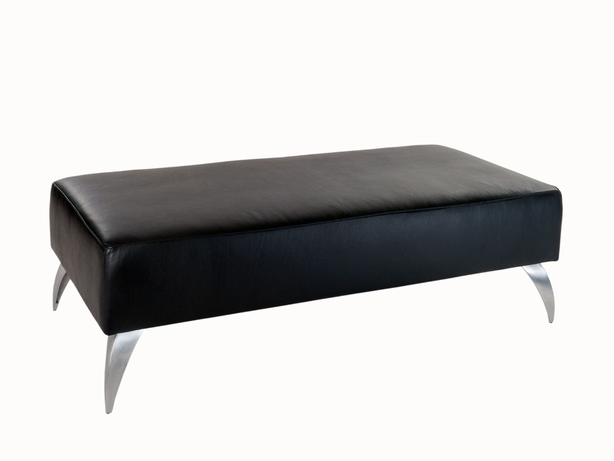 Premium Black Leather Ottoman with Sturdy Metal Legs - 47