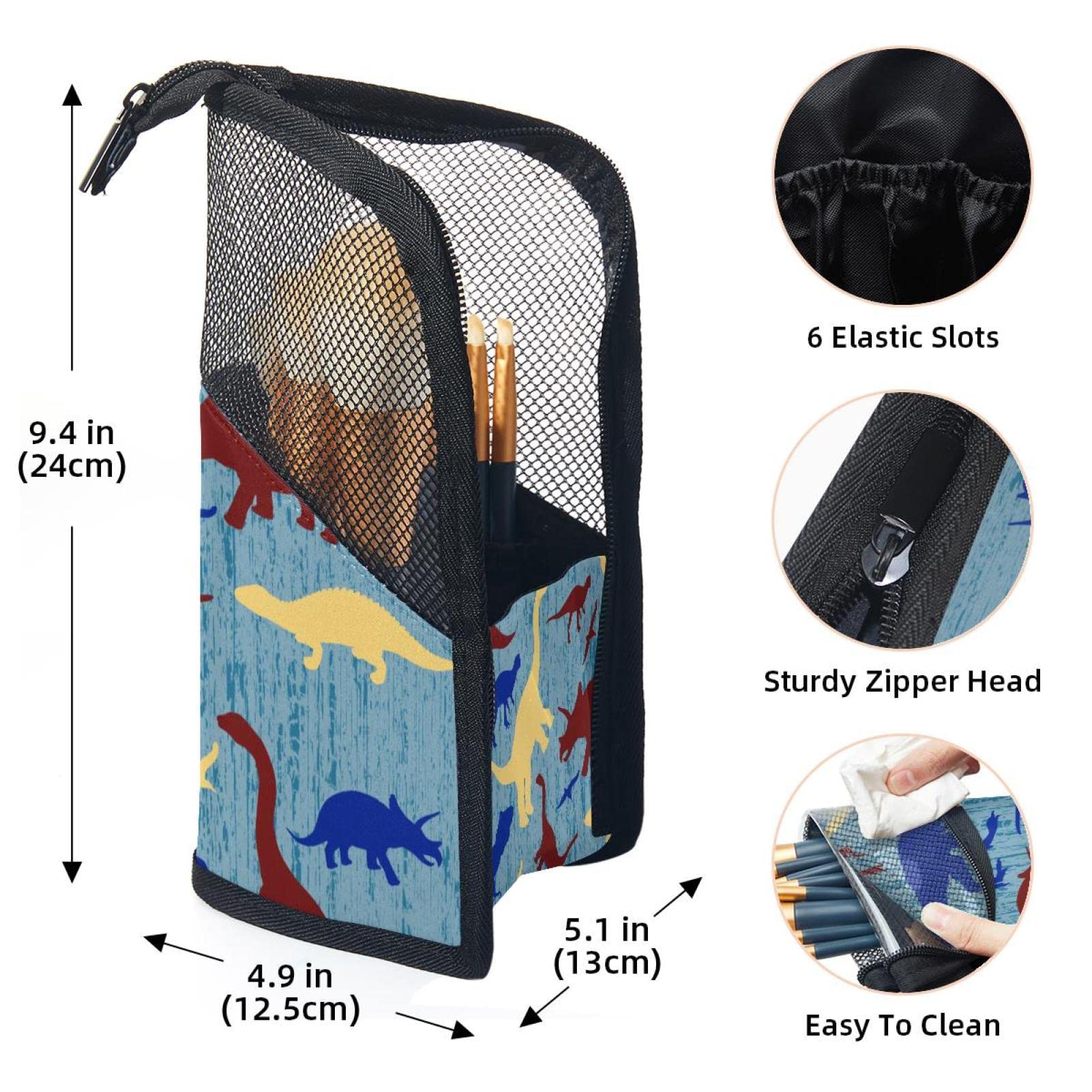 12-Piece Makeup Brush Organizer Bag with Colored Dinosaur Design - Portable Travel Cosmetic Brush Holder Case for Professional & Home Makeup Storage