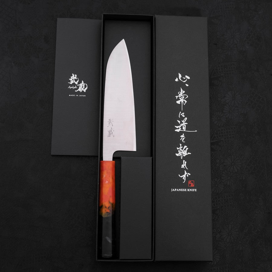 Premium Santoku Knife 165mm - AUS 10 Stainless Steel with Polished Ocean Orange & Black Ergonomic Handle - Perfect for Sushi, Vegetables & Meat Cutting - Professional Japanese Kitchen Knife for Home Chefs