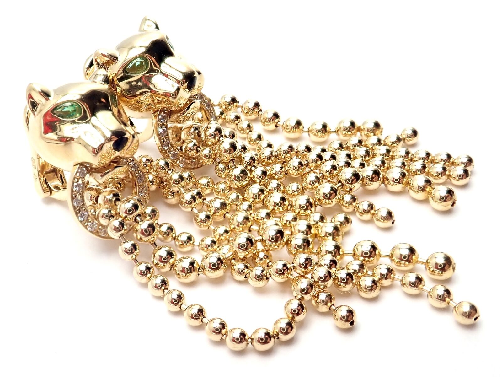 Authentic Cartier Panther Panthere 18k Gold Diamond Tsavorite Onyx Earrings | Luxury Jewelry for Women | Perfect for Weddings, Parties & Special Occasions