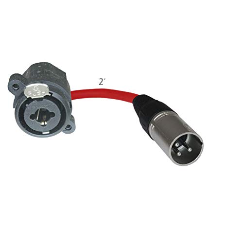 2ft Pigtail TRS/XLR Male Panel Mount to XLR Male Plug Adapter Cable - Red Audio Connector for Studio Equipment, PA Systems & Live Sound Setup