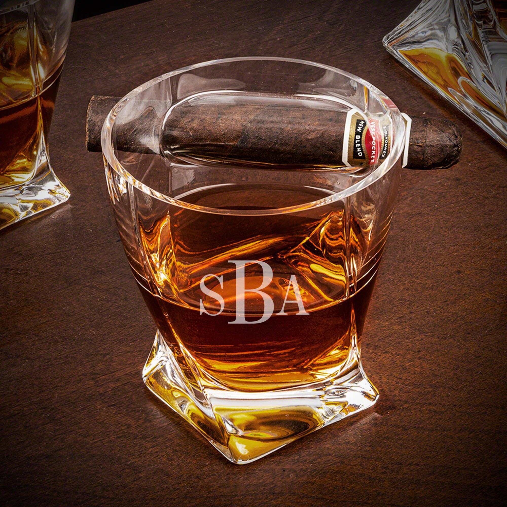 Premium Custom Engraved Twist Cigar Glasses with Spanish Cedar Humidor Set - Perfect for Whiskey & Cigar Lovers, Gifts for Men, Home Bar Accessories