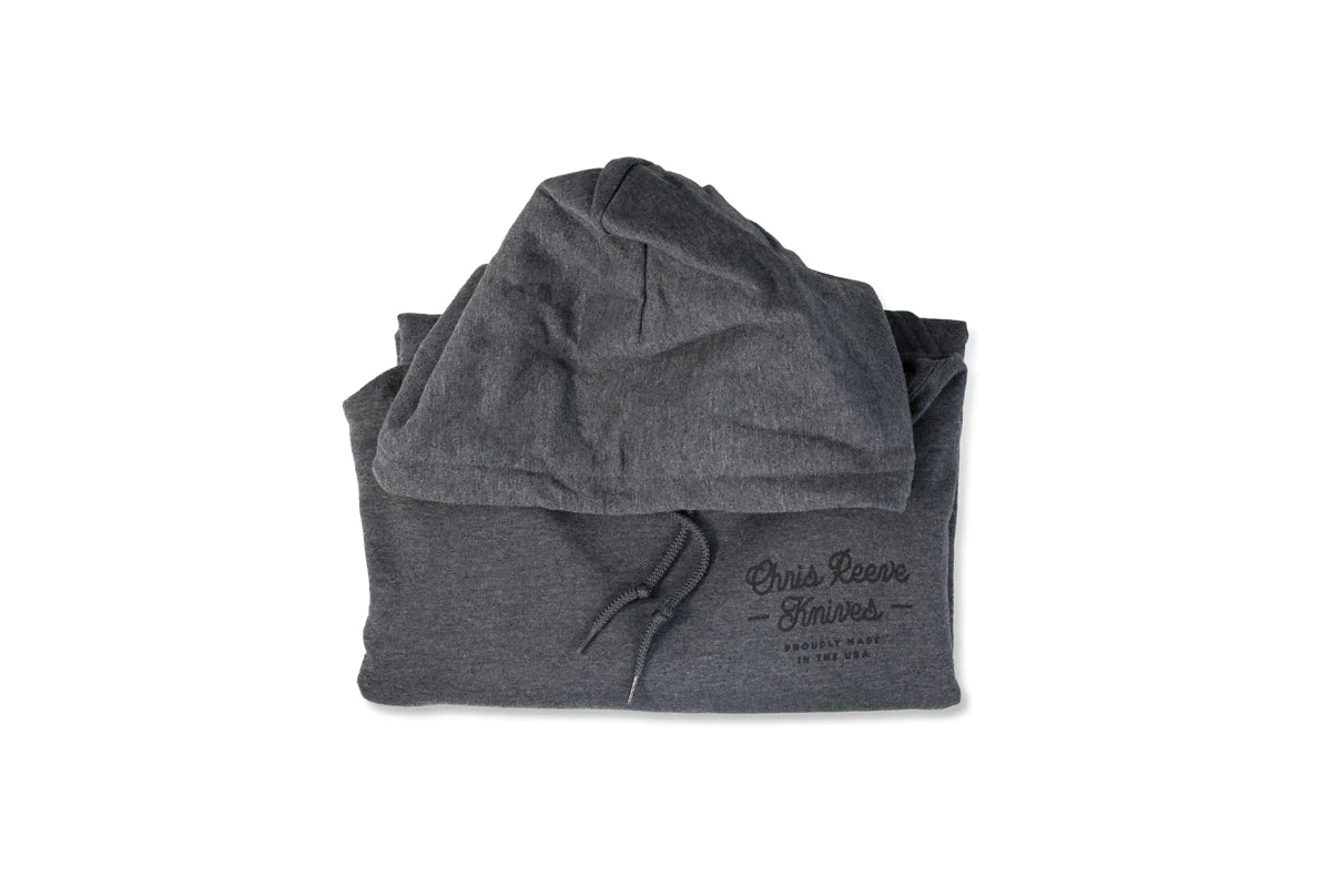 Chris Reeve CRK 1147 Who's Got a Knife? Hoodie Pullover - Dark Heather Gray, Medium Size | Premium Knife Enthusiast Apparel for Outdoor Adventures & Everyday Wear