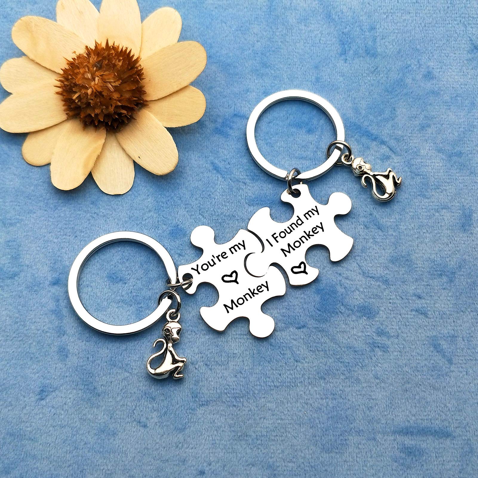 Monkey Lover Keychain Set - Cute Couple Anniversary Gifts for Boyfriend Girlfriend, Valentine's Day Jewelry, Christmas & Birthday Present, Wedding Keepsake - Perfect for Romantic Surprises & Everyday Carry