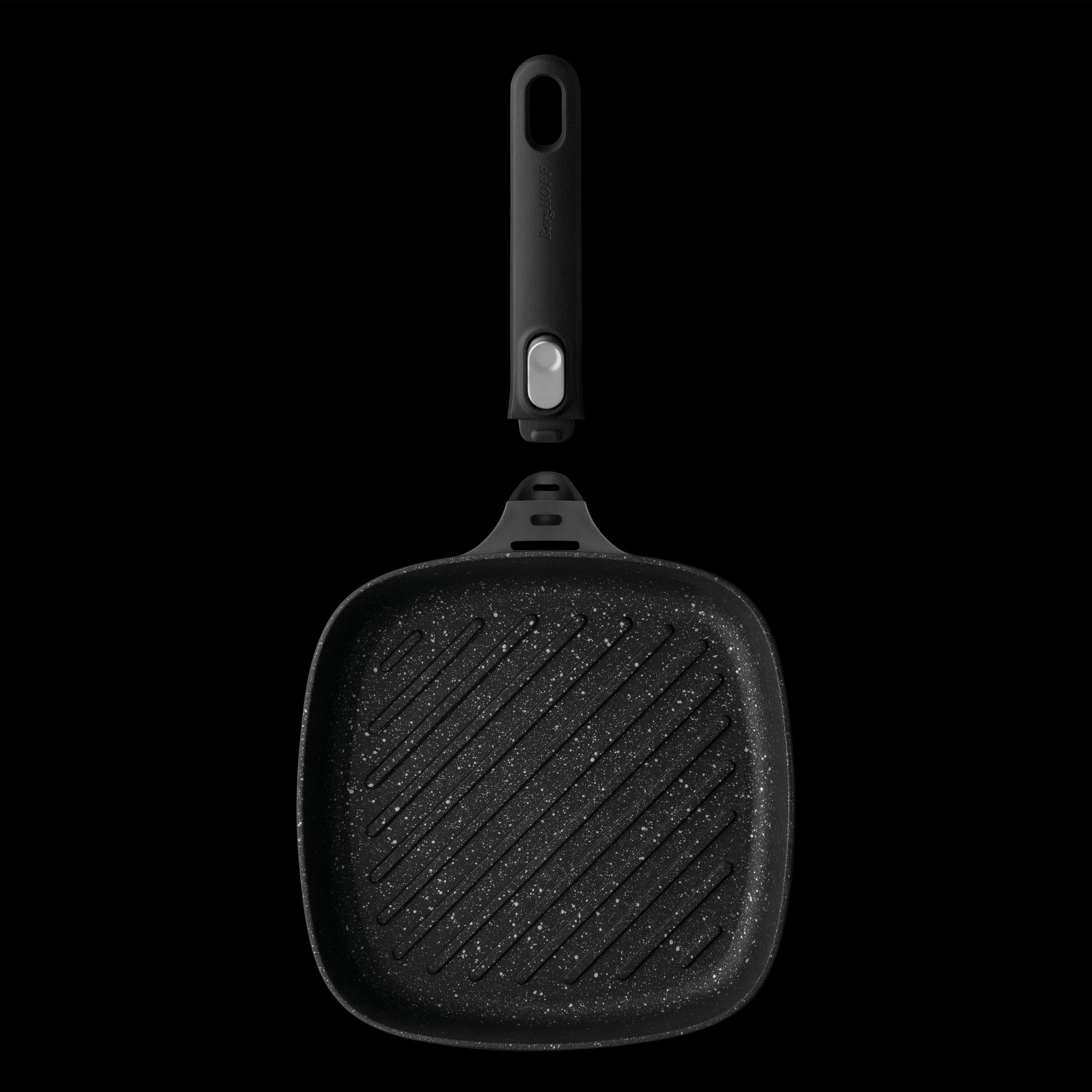 BergHOFF GEM 11 Inch Non-Stick Grill Pan for Stovetop Cooking - Black Cast Aluminum Grill Pan for Steaks, Burgers & Vegetables - Perfect for Indoor Grilling, Camping & Outdoor BBQs