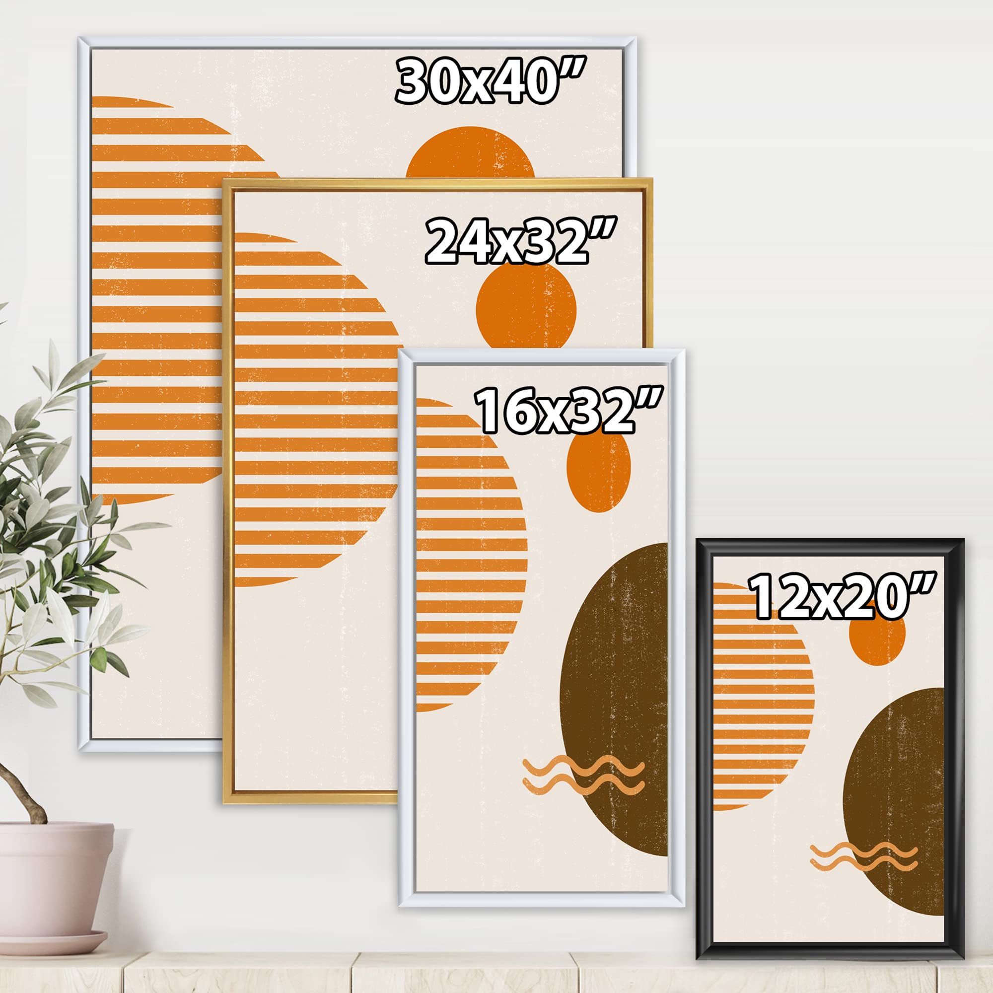 Abstract Minimal Sun and Moon Wall Art - Earth Tone Framed Canvas Print for Living Room & Bedroom Decor - Modern Home & Office Wall Decor