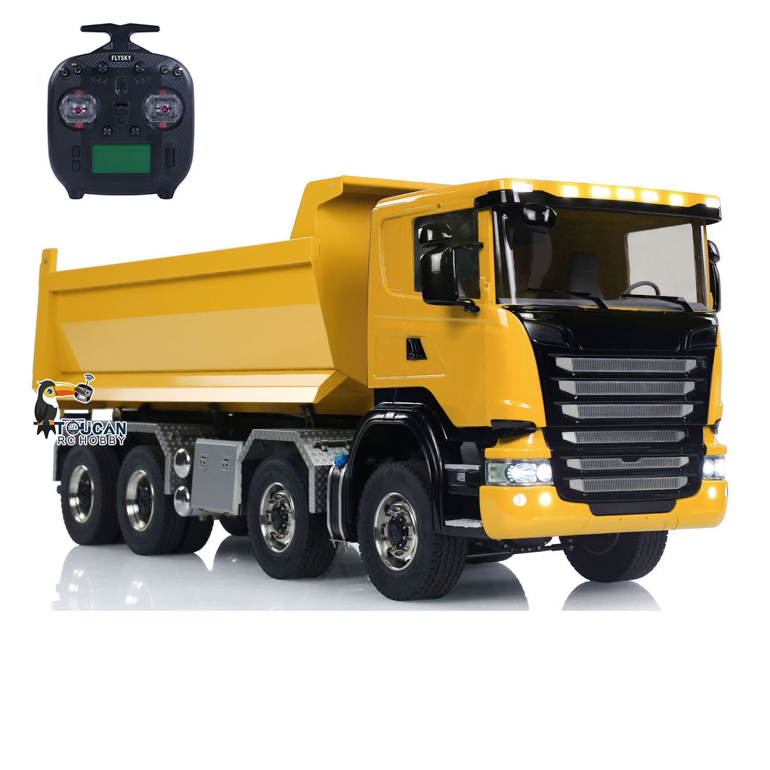 1/14 Scale Metal RC Hydraulic Dump Truck with U-Shaped High Bucket & Timber Flatbed - Remote Controlled Construction Vehicle for Kids & Adults - Perfect for Construction Site Play, Sandbox Toys, and Collectors Display