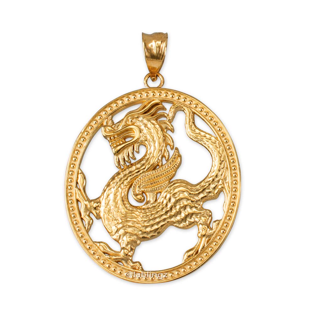 14K Yellow Gold Chinese Dragon Oval Medallion Pendant for Men & Women - Elegant Jewelry Gift for Birthday, Anniversary & Special Occasions
